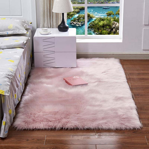 Super Soft Rectangle Faux Sheepskin Fur Area Rugs for Bedroom Floor Shaggy Silky Plush Carpet White Faux Fur Rug Bedside Rugs