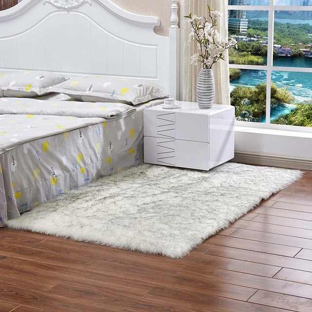 Super Soft Rectangle Faux Sheepskin Fur Area Rugs for Bedroom Floor Shaggy Silky Plush Carpet White Faux Fur Rug Bedside Rugs