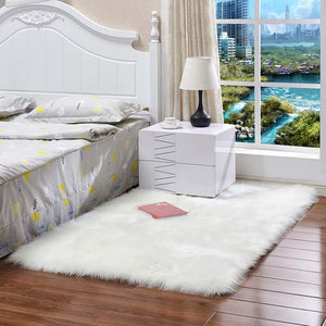 Super Soft Rectangle Faux Sheepskin Fur Area Rugs for Bedroom Floor Shaggy Silky Plush Carpet White Faux Fur Rug Bedside Rugs