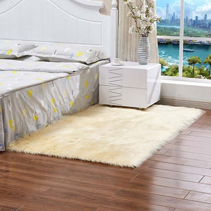 Super Soft Rectangle Faux Sheepskin Fur Area Rugs for Bedroom Floor Shaggy Silky Plush Carpet White Faux Fur Rug Bedside Rugs