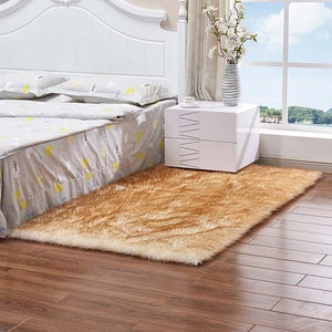 Super Soft Rectangle Faux Sheepskin Fur Area Rugs for Bedroom Floor Shaggy Silky Plush Carpet White Faux Fur Rug Bedside Rugs