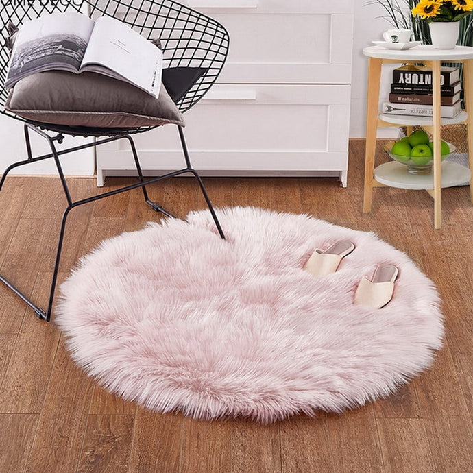 Urijk Pink Soft Faux Fur Wool Carpets Living Room Sofa Plush Carpet Bedroom Cover Mattress Xmas Door Window Round Rugs Carpets